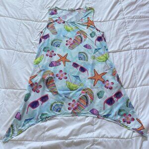 Ellen Negley Womens Size XL Blue Tropical Cover Up Dress Beach Summer Resortwear